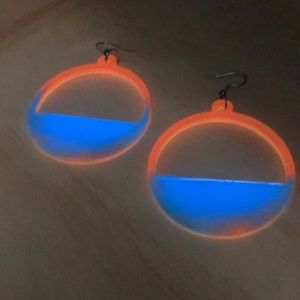 Glow-In-The Dark Circle Earrings Orange/Blue Glow Hand Crafted Resin Earrings